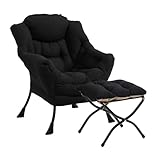 Furlide Lazy Chair with Ottoman, Modern Chair with Folding Footrest, Lounge Accent Chair, Comfortable Reading Chair (Peach Black)