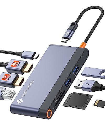 NOVOO Docking Station USB C Hub Dual HDMI 8-in-1 Adapter mit, 2*HDMI, Gigabit Ethernet, PD 100W,2 USB-A Datenübertragungen, SD&TF Kartenleser für MacBook Air/Pro M2, Dell, XPS 15,HP, Lenovo und mehr