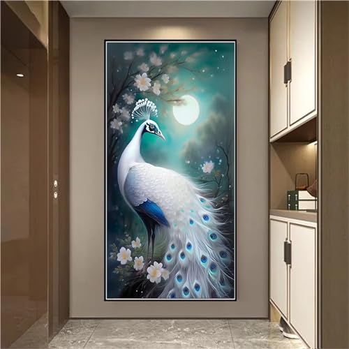 Kit Complet Peinture Diamant Paon Blanc - Broderie Strass Point de Croix 100x200cm