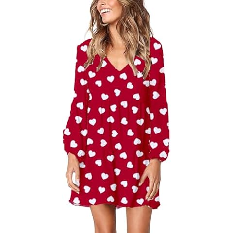 Roshop Women's Bell Sleeve V Neck Cute Valentines Style Holiday Party Dress WTRX M Cover