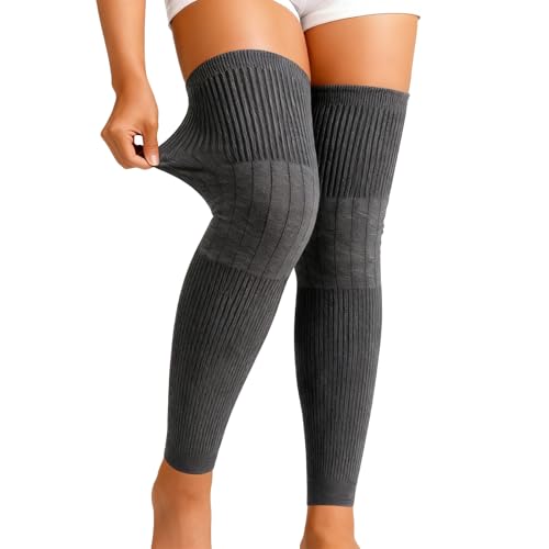 Wsndyjia Leg Warmers Women Men Winter Cashmere Thermal Knee Warmers for Arthritic Anti-Slip Self-Heating Warming Long Knit Knee Pads (Gray L)