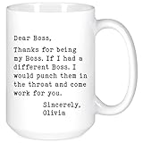 Custom Dear Boss Thanks for Being My Boss Mug, Boss Appreciation Gift for Retirment, Funny Office Humor Coffee Mug for Coworker, Employee