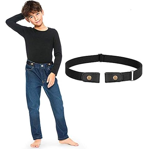 JasGood Schnallefrei Gürtel für Jungen oder Mädchen, Elastischer Unsichtbare Gürtel Ohne Schnalle für Kinder, Schwarz, 36cm Cover