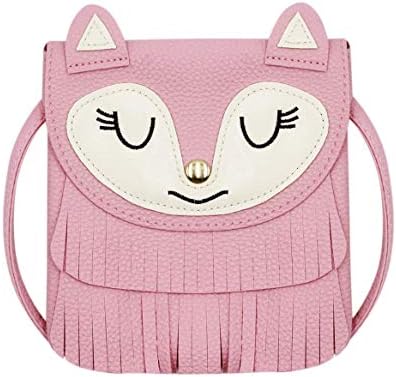 ZGMYC Fox Tassel Shoulder Bag Small Coin Purse Crossbody Satchel for Kids Girls, Large Pink (5.9 x 5.9in)