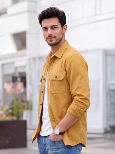 Image of Amazon Brand - INKAST Men's Cotton Blend Button Down Shirt | Long Sleeve Casual Lightweight Breathable Collared Shirts | Soft Comfortable Everyday Wear |Two Flap Chest Pockets |Using like Jacket Shirt