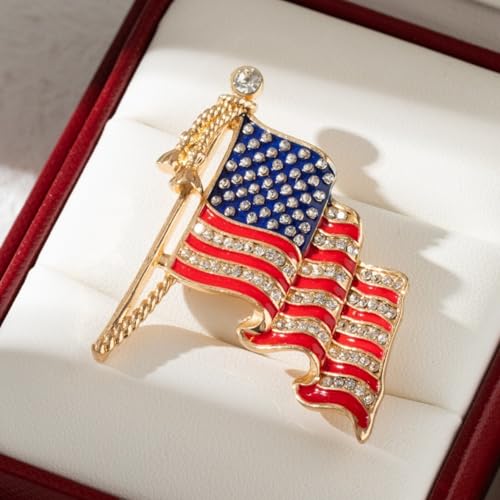 Image of Rhinestone Bowknot USA Flag Brooch Pin for Women Fashion Crystal 4th of July American Patriotic Medal Blue Red Brooches Independence Memorial Day Jewelry