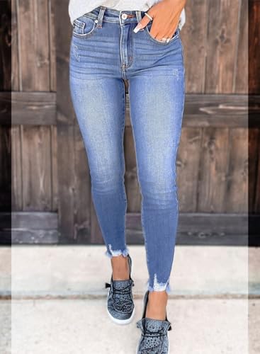 SHEWIN Skinny Raw Hem Jeans for Women High Waisted Stretchy Trendy Slimming Jeggings Ankle Denim Pants with Pockets  
SH