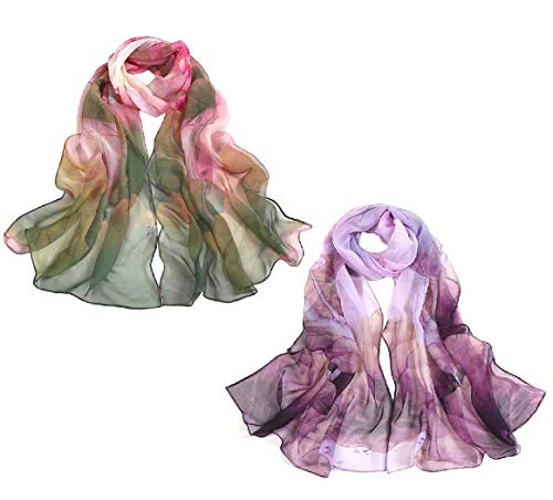 Acotavie 2 Pcs Scarfs For Women Lightweight Scarves Fashion Floral Print Shawls Holiday Gifts Scarf (A14) #TOP25