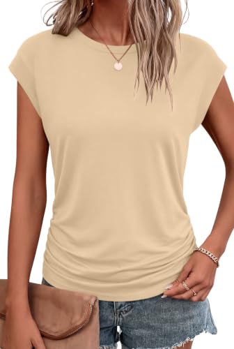 Image of Bliwov Womens Summer Tops Cap Sleeve Crew Neck Casual T Shirts