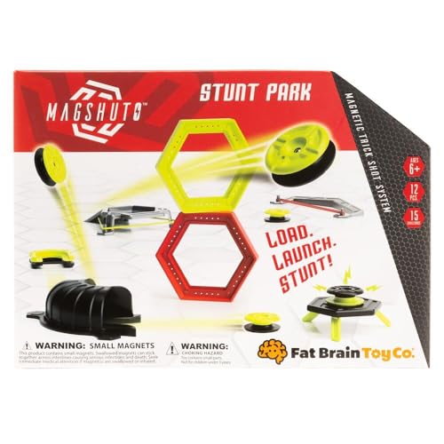 Fat Brain Toys Magshuto Stunt Park, Trick Shot System, Magnet Toys Skill Disc Launch Set, Magnet Game for Kids and Tweens