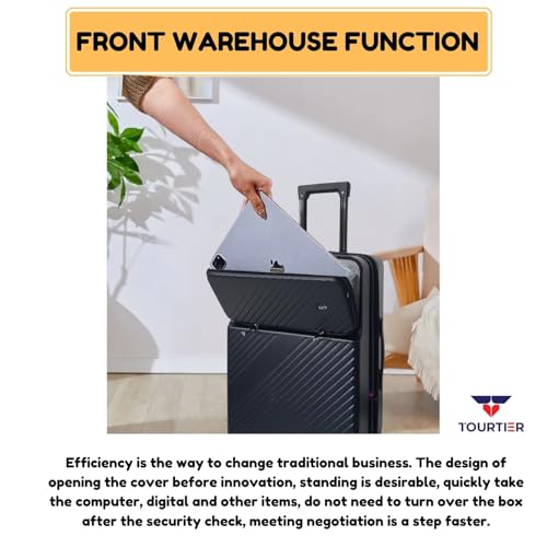 Image of 24 Inch Multifunctional Front Opening Trolley Case, Carry-On with 360 Rotation Double Spinner Casters, Polycarbonate Trolley Bag Suitcase for Travel, Work Or School Trips (Black)