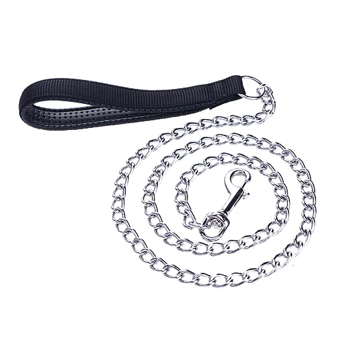 POPETPOP Dog Traction Rope for Pets Durable Iron Leash with Superior Control Comfortable Grip No Tangle Design for Walking Training Dogs Black
