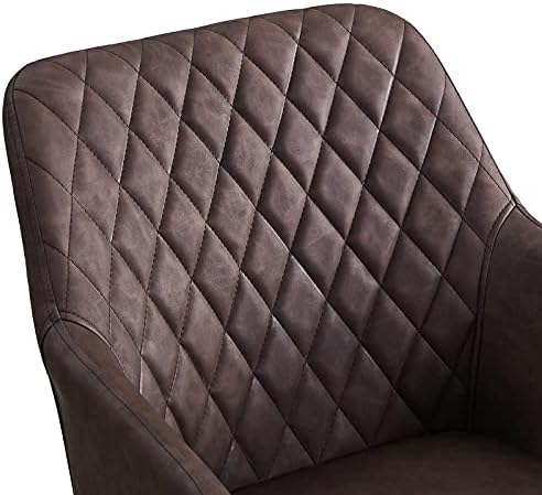 CLIPOP Dining Chairs Set of 2 Brown Faux Leather Kitchen Chairs Upholstered Seat with Backrest and Armrest, Living Room Reception Chairs for Home Office Furniture