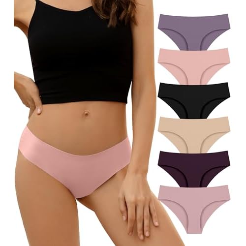 DEANGELMON Seamless Underwear for Women No Show Bikini Panties Comfortable Stretch Invisible Ladies Hipster Briefs X-Large Pink Bubble-6 Pack