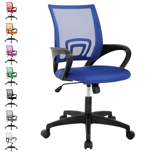 MKDLUFEI Office Chair, Adjustable Ergonomic Computer Task with Lumbar Support Mid Back Mesh Task with Backrest for Home Office Work Student, Adults, Blue