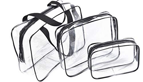 3 Pack Clear Cosmetics Makeup Bags,Waterproof Clear PVC with Zipper Handle Portable Travel Luggage Pouch Airport Airline Compliant Bags Vacation Gym Bathroom Organiz (Small Medium Large Size)