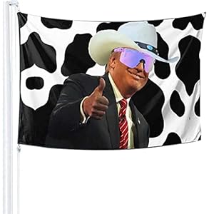 Trump Cow Print Cowboy Hat Flag Funny Home Outdoor Garden Yard Anti-Ultraviolet Fading With Grommets Flag