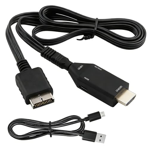 Adaptador PS1/PS2 a HDMI, 37.79 Pulgadas Cable PS2 HDMI, Convertidor Multifuncional de Video, Compatible con 720p/1080p, Plug and Play para Monitor, HDTV y Proyector, Compatible con Consolas Retro