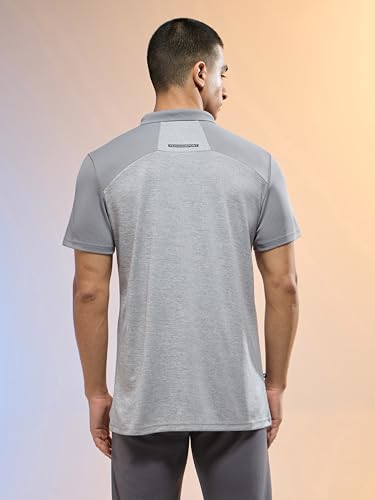 Image of TECHNOSPORT Men Polyester Self Design Polo Neck Half Sleeve T-Shirt with UPF50+, Double Cool for Gym, Sports and Regular Use