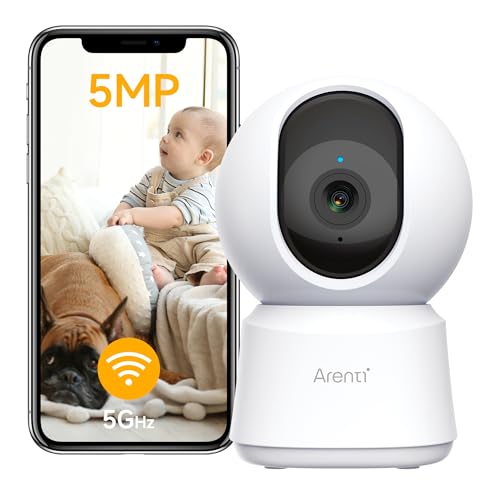 ARENTI 360°View 5MP Indoor Security Camera,5G&2.4G WiFi 6 Baby Monitor,Pet Cameras with App,Motion Tracking, Sound Detection,Night Vision,Two-Way Audio,Works with Alexa (P2F)