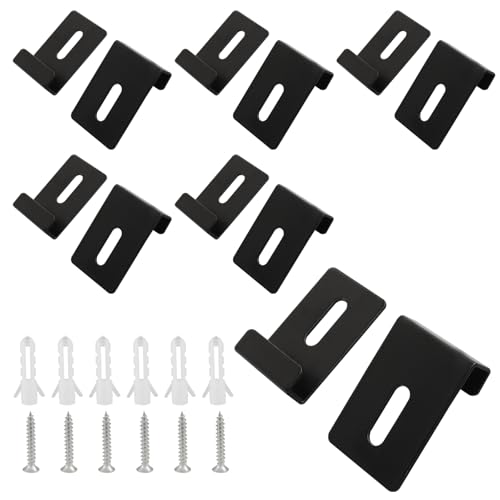 Image of 6Pcs Mirror Mounting Clips, Wide Channel Bathroom Mirror Hanger, Heavy Duty Mirror Holder Clips, Mirror J Hook with Screw for Wall Mounting Frameless Mirror ( Black)