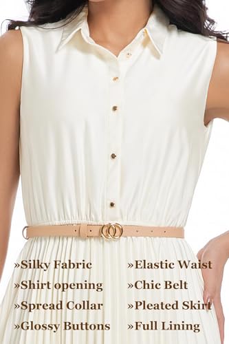 Image of Elegant Satin Midi Dress for Women Slim Long Belted Formal Business Work Casual Dresses