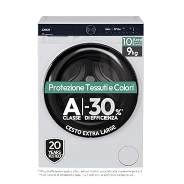 Candy ProWash 700 Lavatrice 9 Kg, Libera Installazione, Carica Frontale, Classe A-30%, 1400 Giri, 16 Programmi, Connessa, Funzione Partenza ritardata, AxLxP 85x60x58 cm, Bianca - BS 49B9-S [Classe A]