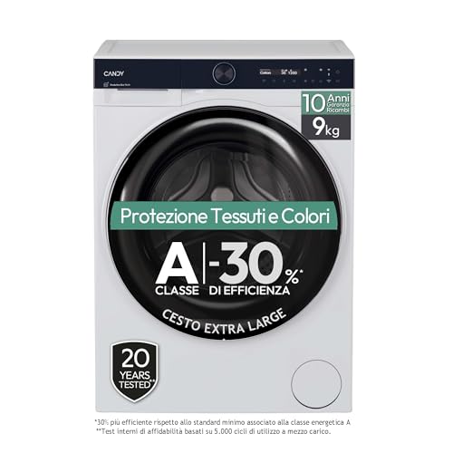 Candy ProWash 700 Waschmaschine 9 kg, freistehend, Frontlader, Klasse A-30%, 1400 Umdrehungen, 16 Programme, angeschlossen, Startvorschaltfunktion, HxBxT 85 x 60 x 58 cm, Weiß - BS 49B9-S [Klasse A]