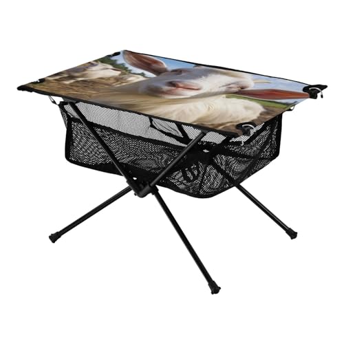 Mesa Plegable de Camping Outdoor Cute White Goat con Bolsa para Transporte