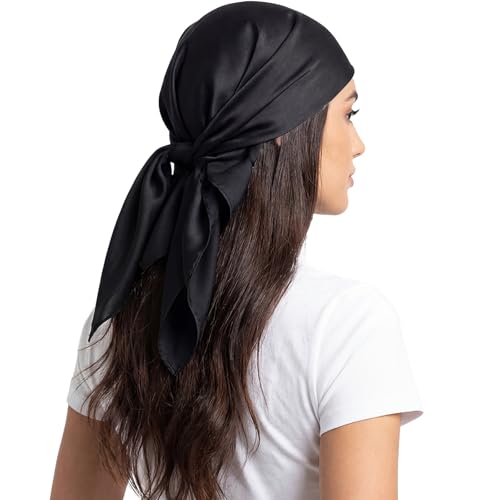 RIIQIICHY Womens Head Hair Scarf Like Satin Silk Scarf Sleeping Hair Wrapping Night 27.5" Black