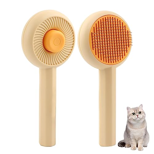 Image of Cat Brush, Self Cleaning, Detangle & Undercoat Removal, Yellow, Cat Owners