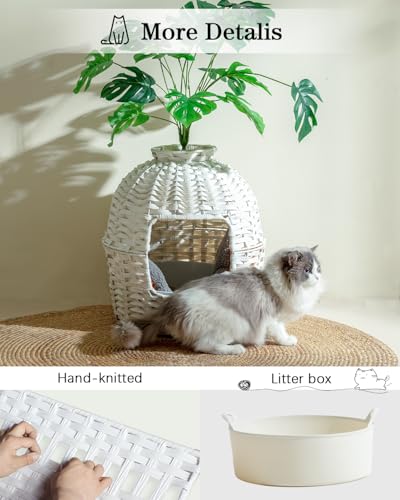 SETVSON Caixa de Areia para Gatos Móvel com Plantas Artificiais, Tamanho Médio (20 inches C x 19.99