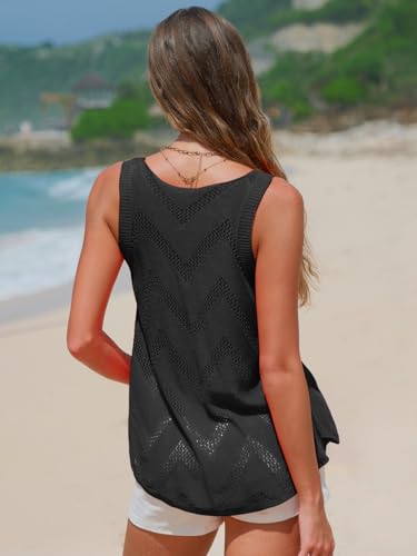 EXLURA Womens Summer Sleeveless Scoop Neck Knit Sweater Vest Crochet Hollow Out Tank Tops Beach Vacation 20254