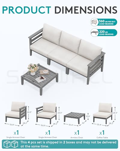 Image of SERWALL HDPE Patio Furniture Set, 4 Pieces Outdoor Sectional Sofa Set | All-Weather Wood-Like Outdoor Sofa Couch with Coffee Table, Modular Design for Flexible Combination