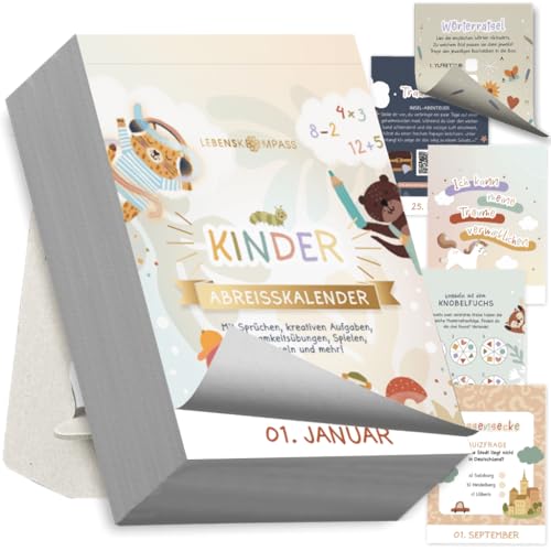 Lebenskompass® Abreißkalender Kinder - Jahresunabhängiger Tageskalender mit 365 Seiten voller Spiele, Rätsel, Achtsamkeit, Bastelideen & Traumreisen - Ab 8 Jahren - Kalender zum Aufstellen & Abreißen