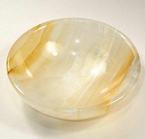 Hqrp-Crystal Hc Set: 4.8 Inch 395G Honey White Onyx Bowl Natural Banded Sardonyx Mineral Polished Sparkling Striped Crystal Stone Cup cover