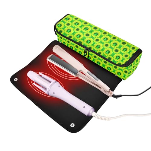 Bolsa de viaje para herramientas de cabello con alfombrilla para plancha, organizador para plancha y accesorios de cuidado capilar, cinta verde y girasol para mujer miniatura 2