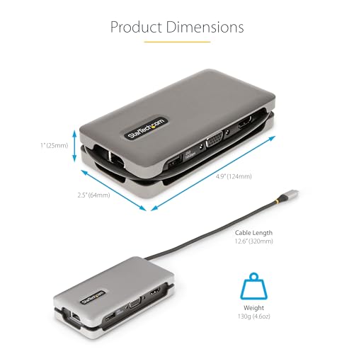 Image of StarTech.com USB-C Docking Station for MacBook Pro M1 M2 M3 M4 and Windows, 4K 60Hz HDMI or 1080p VGA Video, USB 10Gbps Hub, 100W Laptop Charging, GbE, 1ft /30cm Cable