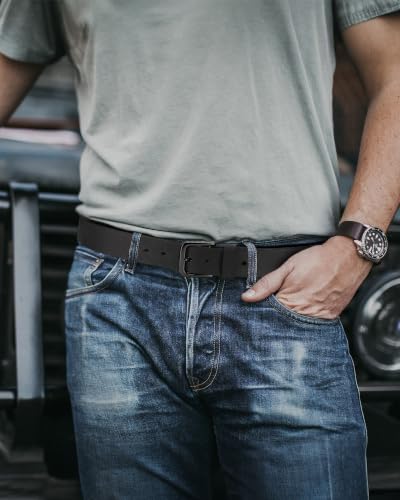 Image of CHAOREN Mens Belts Casual for Jeans - Full-Grain Leather, Durable Cowhide | Solid Buckle, Classic Style, Handmade, Daily Wear, Gift Box