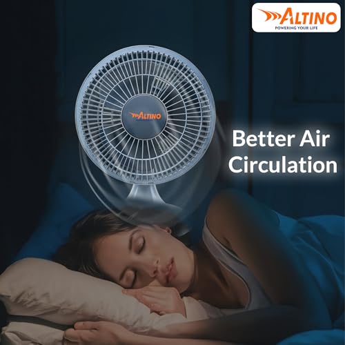 Image of Altino Premuim Powerful Oscillation Table Fan for Home & Office| High Air Delivery| Anti-Dust Decorative Star Rated Table Fan | 3 Speeds | Easy to Clean, 1 Yr Warranty (Black & Grey, 12 Inch)