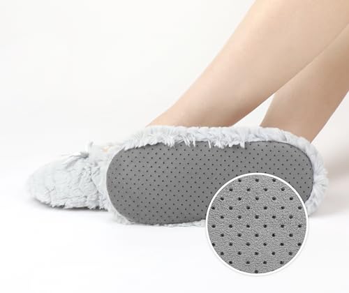 Image of DICUIRD Womens Cozy&Warm Soft Sole Slipper Socks with Grippers-Girls Teddy Fleece Indoor Slipper with Non-skid Bottoms