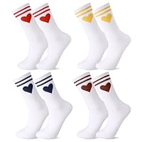 Utensilsto 4 Paar Tennissocken Damen 39-42 Sportsocken mit Streifen Herz Motiv Tennis Socken Damen Laufsocken Atmungsaktiv Baumwollsocken für Sport und Freizeit