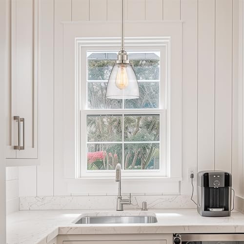 Kira Home Porter 8" Vintage Industrial Pendant Light + Mini Glass Shade, Dimmable, Adjustable Height, Brushed Nickel Finish - Image 6