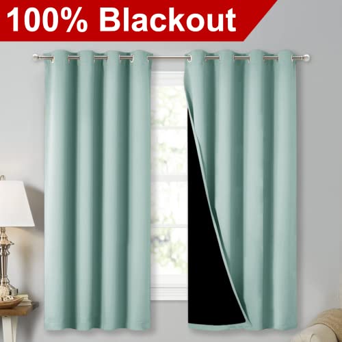 Image of NICETOWN Aqua Blue 100% Blackout Lined Curtains, 2 Thick Layers Completely Blackout Window Treatment Thermal Insulated Drapes for Kitchen /Bedroom (1 Pair, 52 inch Width x 63 inch Length Each Panel)