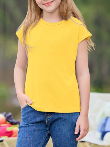 Image of Imily Bela Girls Short Sleeve T Shirts Crew Neck Cap Sleeve Tank Tops Casual Loose Summer Shirt Kids 5-14 Years