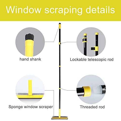 Muling CG-4D Long Handle Window Squeegee,2-In-1 Glass Squeegee Have 63 Inch Adjustable Soft Rubber Blade & 10 Inch Absorbent Sponge Head For Car Windshield thumb #3