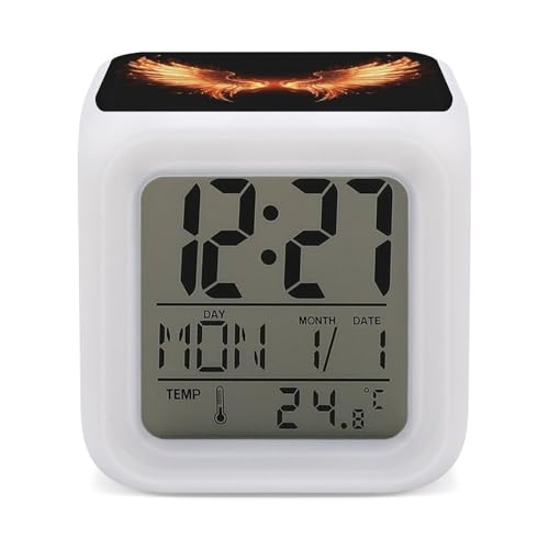 FekiLoot Fire Angle Wings Alarm Clock 7 LED Color Changing Wake Up Clock Digital Alarm Clocks with Snooze Digital Bedside Clocks with Night Light for Home Office Or Dorm