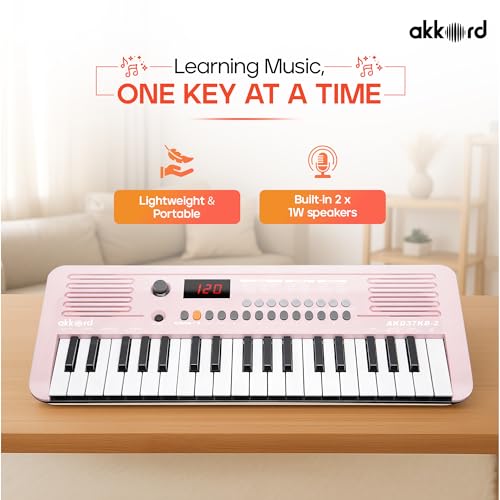 Image of Akkord 37 Keys Music Keyboard - Red Edition | 20 Rhythms, 10 Tones & 10 Demos, LED Display, Portable Beginner Piano Compatible | Kids, Beginner Keyboard with USB-C Cable (Without Adapter and MIDI)