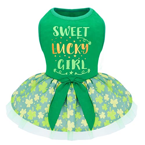 KYEESE St. Patrick's Day Dog Dress Dog Skirt with Tulle for Small Dogs Doggie Sundress Puppy Dress