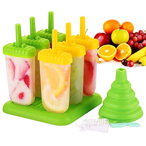 Juego de 6 moldes para helados y polos, Moldes para polos helados, Incluye embudo de silicona y cepillo de limpieza, Moldes de heladera para postre hielo